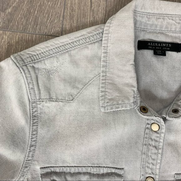 All Saints Kaia Grey Denim Button Down Shirt Size US 6 - Picture 4 of 7